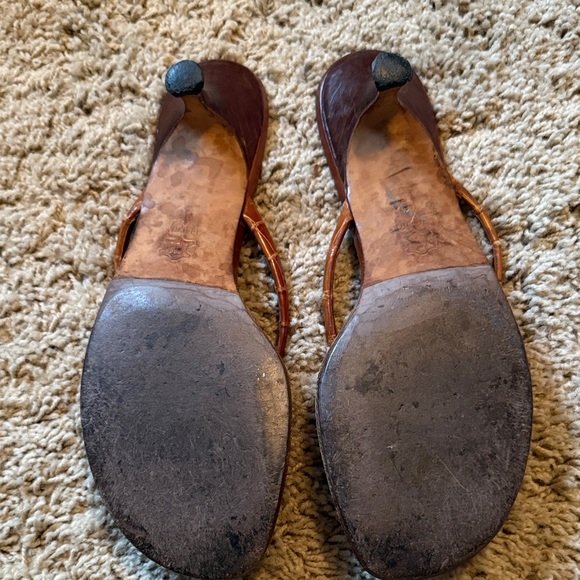 Manolo Blahnik Leather Kitten Heel Sandals - Picture 4 of 14